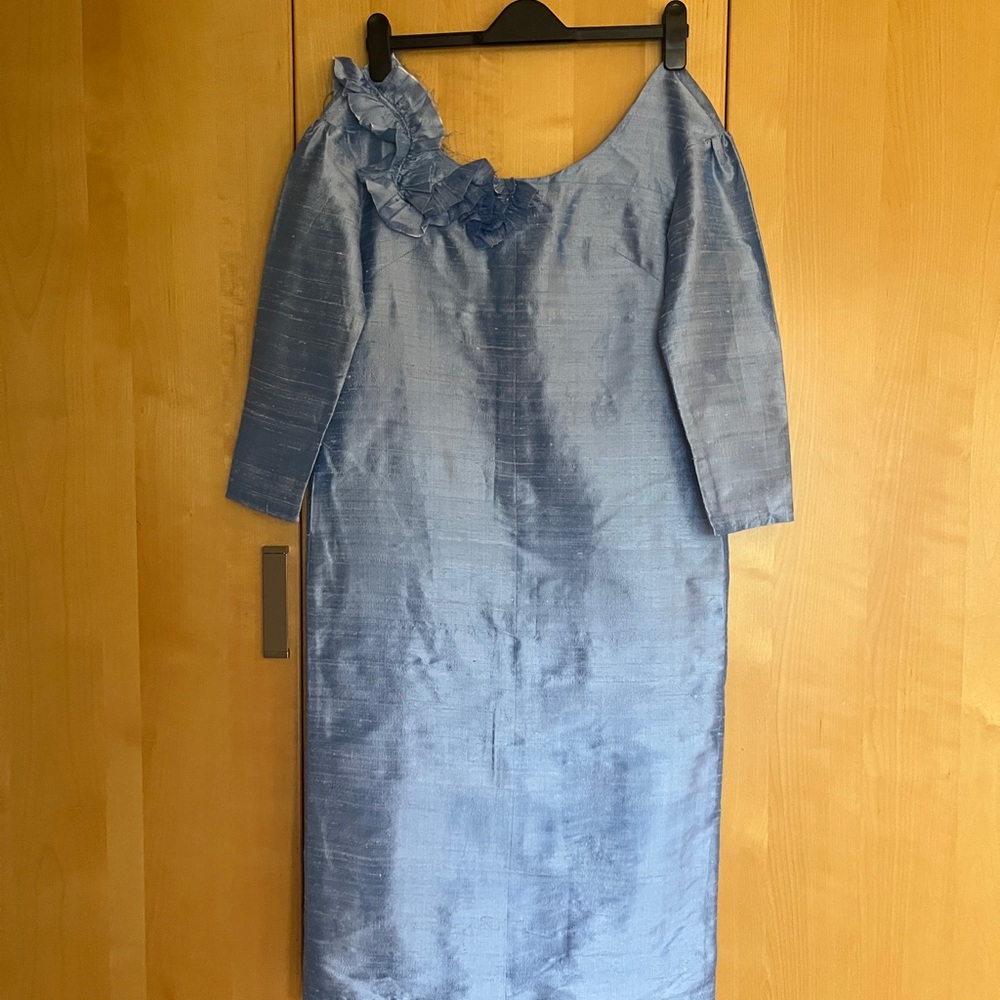 Chelsea Mak 100% raw silk off shoulder midi dress